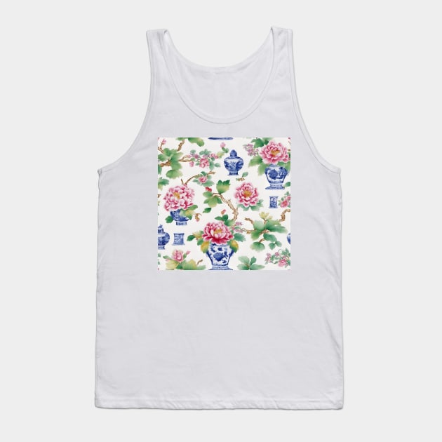 Peonies and chinoiserie jars pattern Tank Top by SophieClimaArt